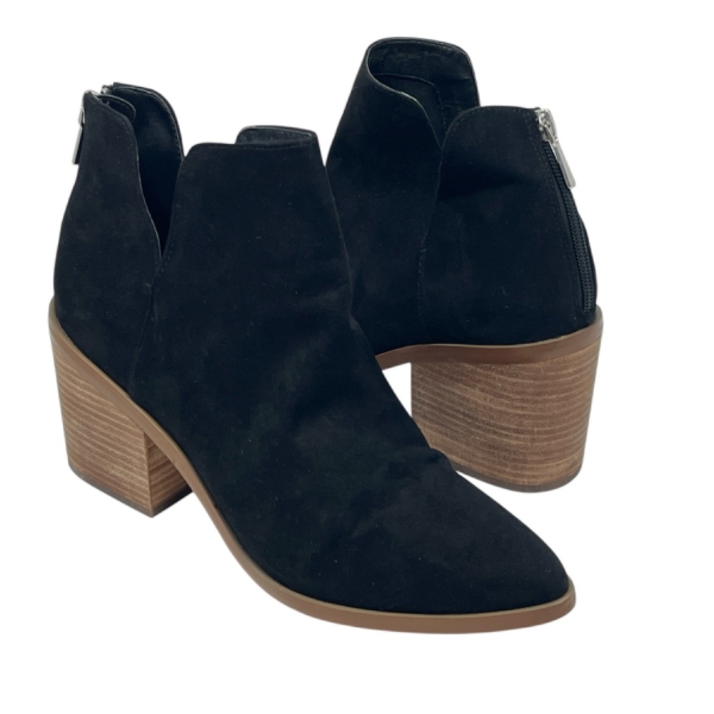 BP. Brynne Black Faux Suede Block Heel Pointed Toe Ankle Boots Size 9.5M